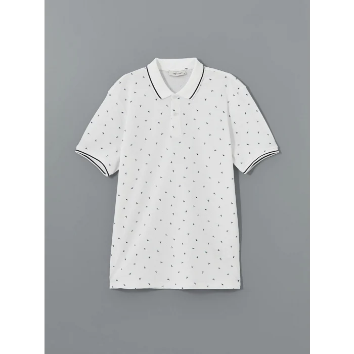 LCW Vision BEYAZ Polo Yaka Kısa Kollu Desenli Erkek Tişört
