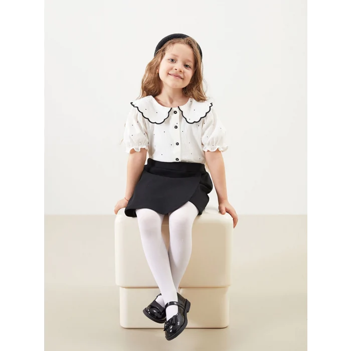 LCW Kids EKRU Bebe Yaka Kız Çocuk Gömlek ve Şort Etek 2li