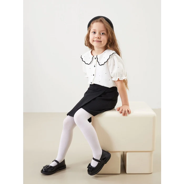 LCW Kids EKRU Bebe Yaka Kız Çocuk Gömlek ve Şort Etek 2li