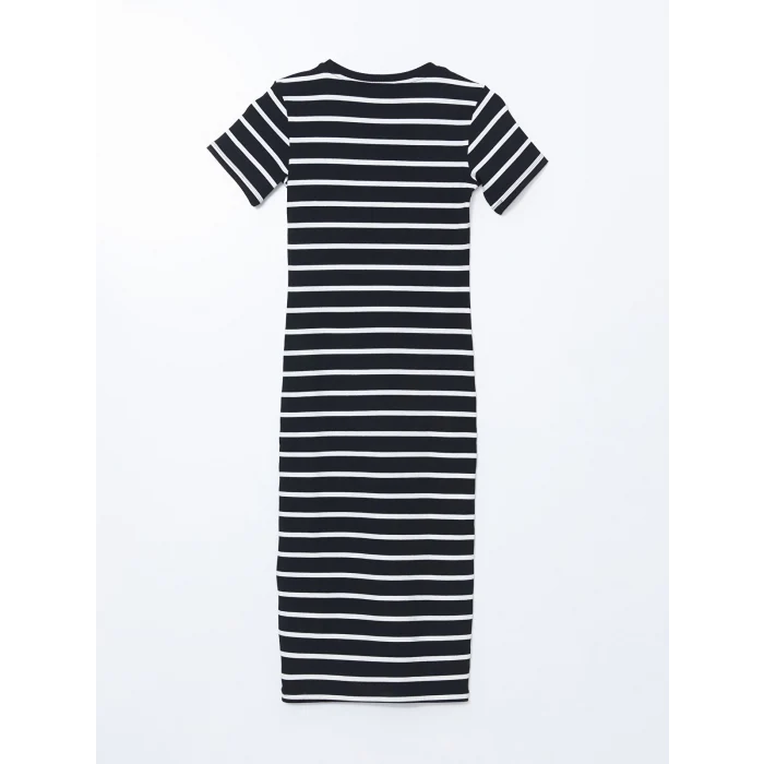 XSIDE SİYAH Bisiklet Yaka Çizgili Kadın Bodycon Elbise