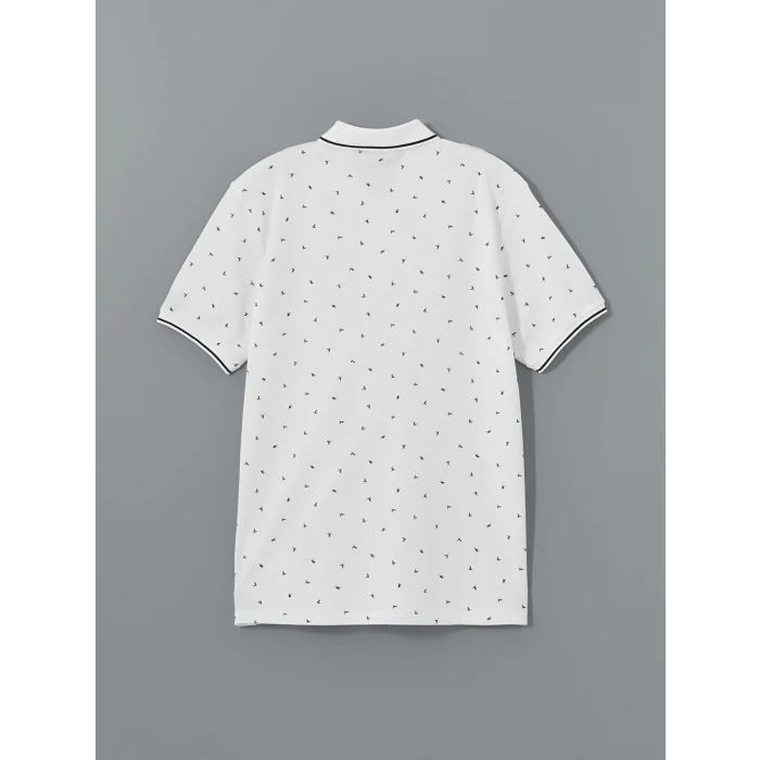 LCW Vision BEYAZ Polo Yaka Kısa Kollu Desenli Erkek Tişört