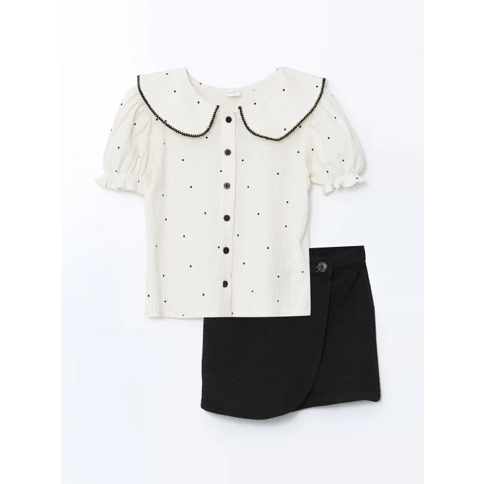 LCW Kids EKRU Bebe Yaka Kız Çocuk Gömlek ve Şort Etek 2li