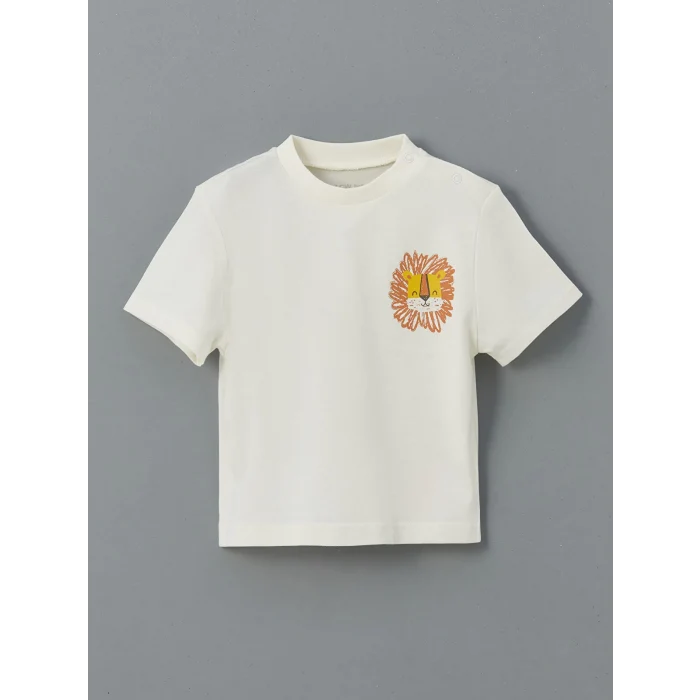 LCW baby EKRU Bisiklet Yaka Baskılı Erkek Bebek Tişört ve Pantolon 2li