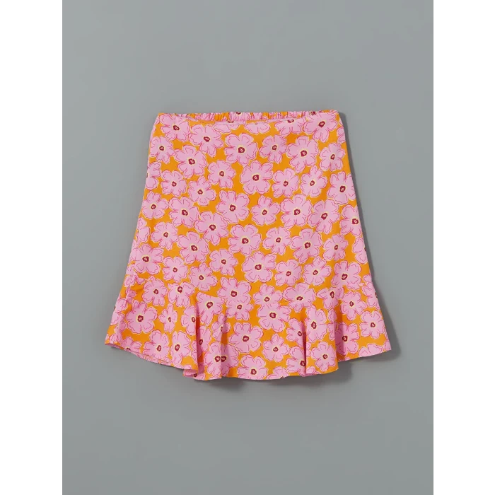 LCW Kids BEYAZ Bisiklet Yaka Çiçekli Kız Çocuk Tişört ve Etek