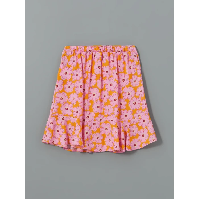 LCW Kids BEYAZ Bisiklet Yaka Çiçekli Kız Çocuk Tişört ve Etek