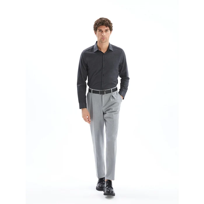 LCWAIKIKI Formal GRİ Slim Fit Uzun Kollu Armürlü Erkek Gömlek
