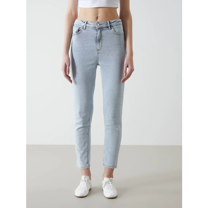 XSIDE MAVİ Yüksek Bel Slim Mom Kadın Jean Pantolon