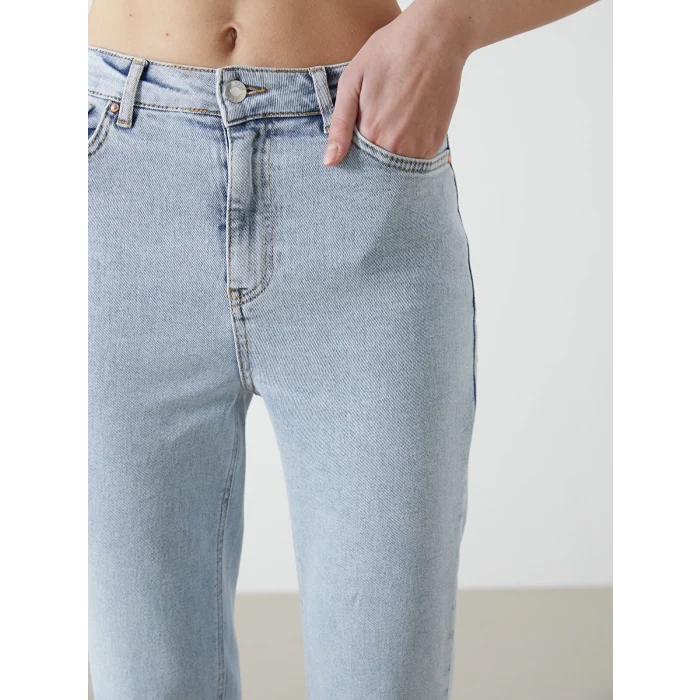 XSIDE MAVİ Yüksek Bel Slim Mom Kadın Jean Pantolon