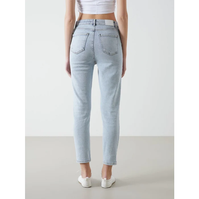 XSIDE MAVİ Yüksek Bel Slim Mom Kadın Jean Pantolon