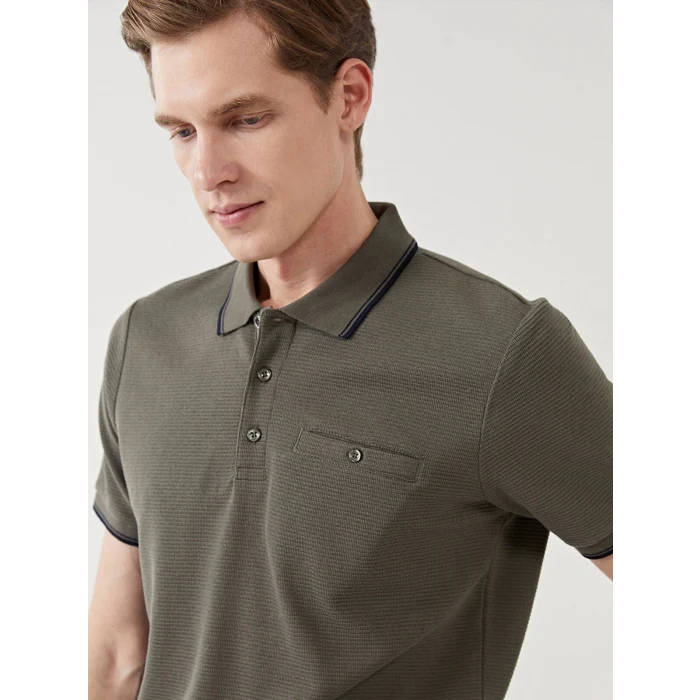 LCWAIKIKI Classic HAKİ Polo Yaka Kısa Kollu Erkek Dokulu Tişört