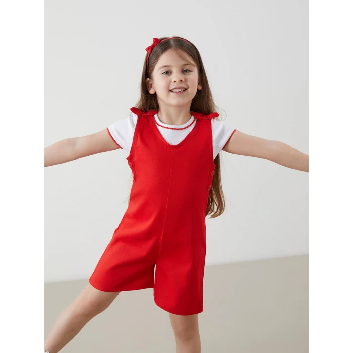 LCW Kids BEYAZ Bisiklet Yaka Kız Çocuk Tişört ve Tulum 2li