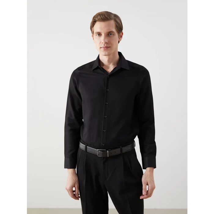LCWAIKIKI Formal SİYAH Regular Fit Uzun Kollu Armürlü Erkek Gömlek