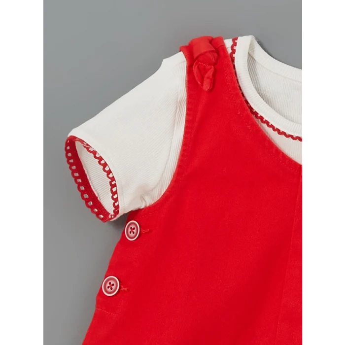 LCW Kids BEYAZ Bisiklet Yaka Kız Çocuk Tişört ve Tulum 2li