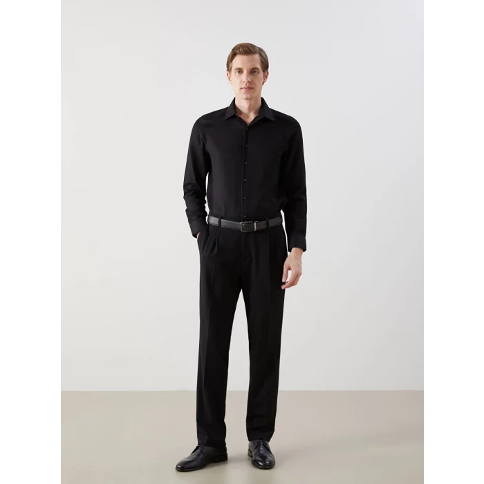 LCWAIKIKI Formal SİYAH Regular Fit Uzun Kollu Armürlü Erkek Gömlek