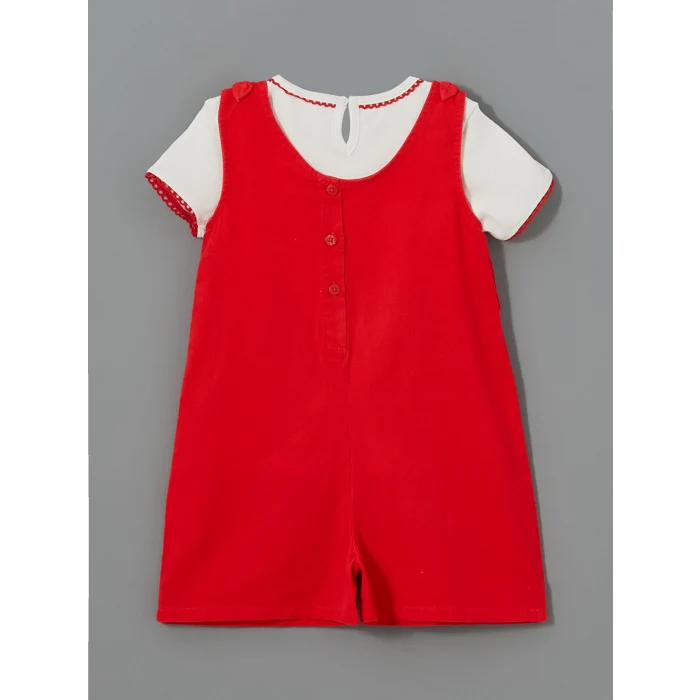 LCW Kids BEYAZ Bisiklet Yaka Kız Çocuk Tişört ve Tulum 2li