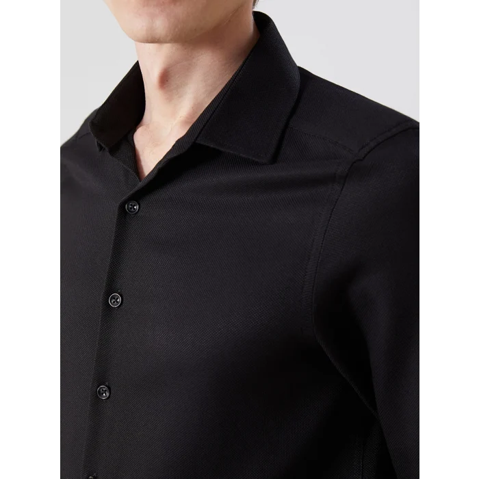 LCWAIKIKI Formal SİYAH Regular Fit Uzun Kollu Armürlü Erkek Gömlek