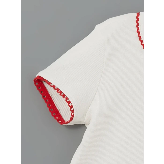 LCW Kids BEYAZ Bisiklet Yaka Kız Çocuk Tişört ve Tulum 2li