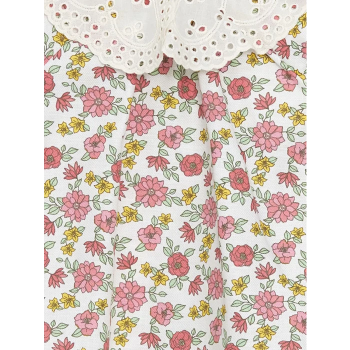 LCW baby EKRU Bebe Yaka Uzun Kollu Çiçekli Kız Bebek Elbise