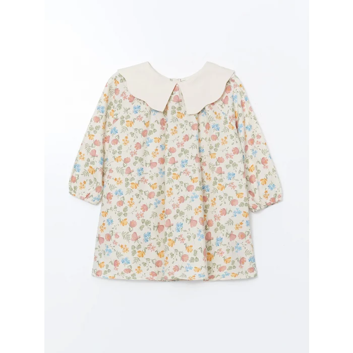 LCW Kids EKRU Bebe Yaka Çiçekli Gabardin Kız Çocuk Elbise