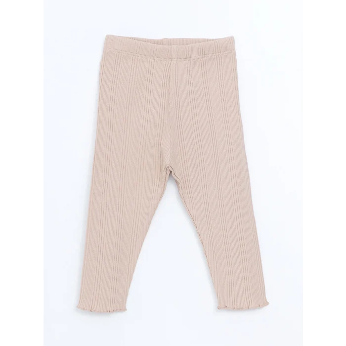 LCW baby EKRU Bisiklet Yaka Nakışlı Kız Bebek Bluz ve Tayt 2li