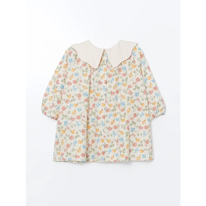 LCW Kids EKRU Bebe Yaka Çiçekli Gabardin Kız Çocuk Elbise