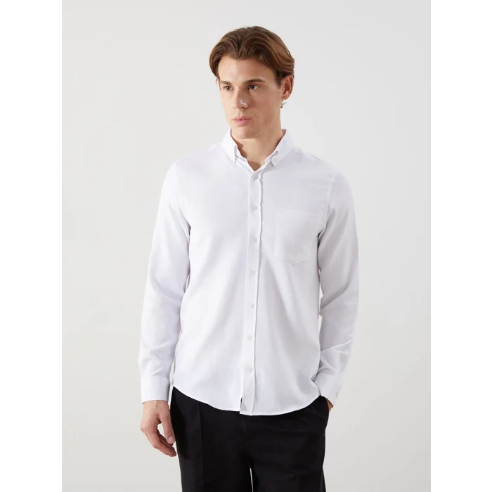 LCWAIKIKI Classic BEYAZ Regular Fit Uzun Kollu Armürlü Erkek Gömlek