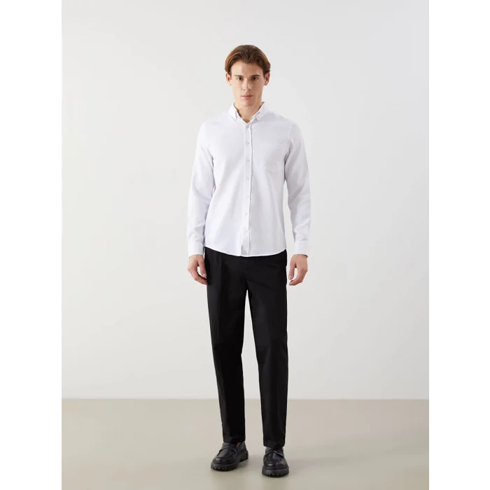 LCWAIKIKI Classic BEYAZ Regular Fit Uzun Kollu Armürlü Erkek Gömlek