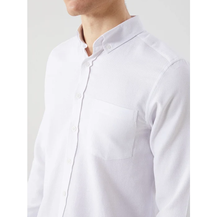 LCWAIKIKI Classic BEYAZ Regular Fit Uzun Kollu Armürlü Erkek Gömlek