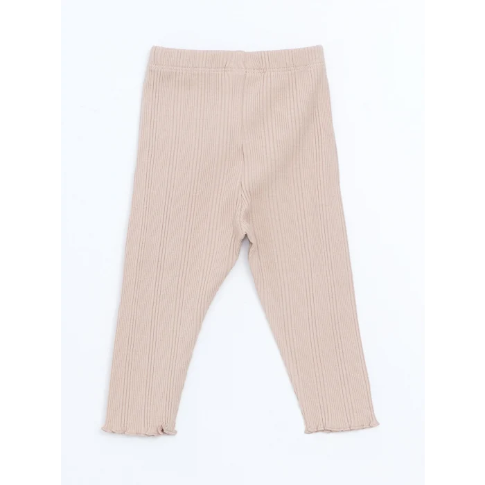 LCW baby EKRU Bisiklet Yaka Nakışlı Kız Bebek Bluz ve Tayt 2li