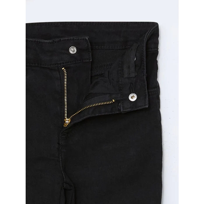 LCW Kids SİYAH Beli Ayarlanabilir Lastikli Kız Çocuk Kargo Jean Pantolon