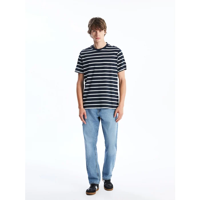 XSIDE EKRU Bisiklet Yaka Kısa Kollu Çizgili Penye Erkek Tişört