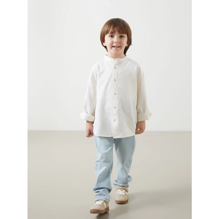 LCW Kids EKRU Hakim Yaka Uzun Kollu Erkek Çocuk Gömlek ve Jean Pantolon 2li