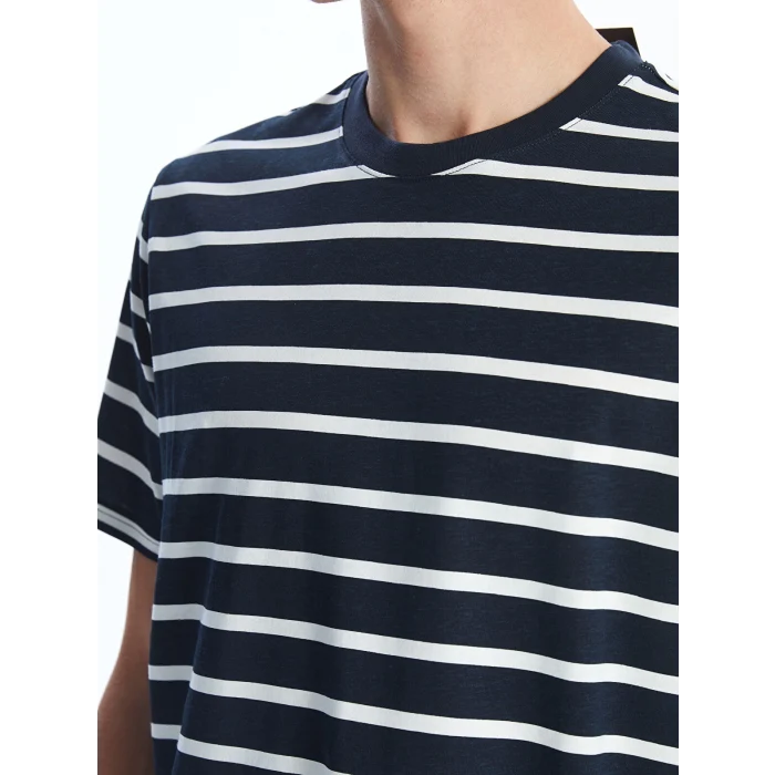 XSIDE EKRU Bisiklet Yaka Kısa Kollu Çizgili Penye Erkek Tişört