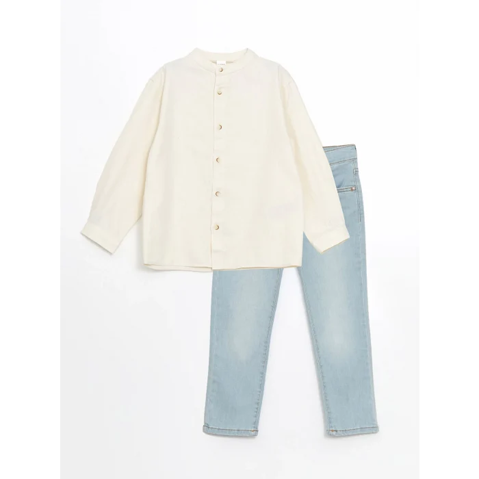 LCW Kids EKRU Hakim Yaka Uzun Kollu Erkek Çocuk Gömlek ve Jean Pantolon 2li