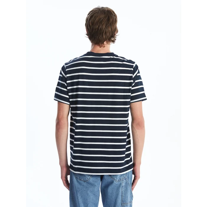 XSIDE EKRU Bisiklet Yaka Kısa Kollu Çizgili Penye Erkek Tişört