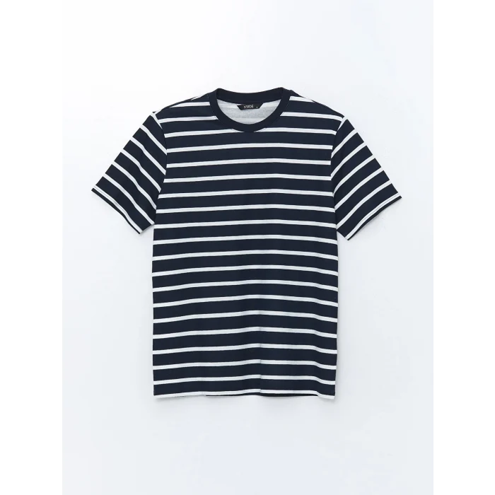 XSIDE EKRU Bisiklet Yaka Kısa Kollu Çizgili Penye Erkek Tişört