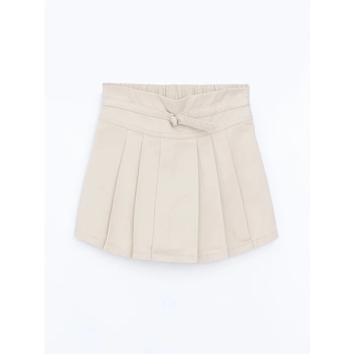 LCW Kids BEJ Beli Lastikli Pileli Kız Çocuk Şort Etek