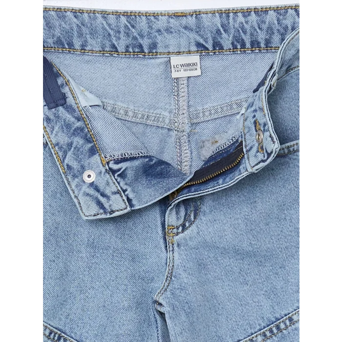 LCW Kids MAVİ Beli Ayarlanabilir Lastikli Kız Çocuk Kargo Jean Pantolon