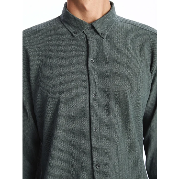 LCW Vision PETROL Regular Fit Uzun Kollu Erkek Gömlek