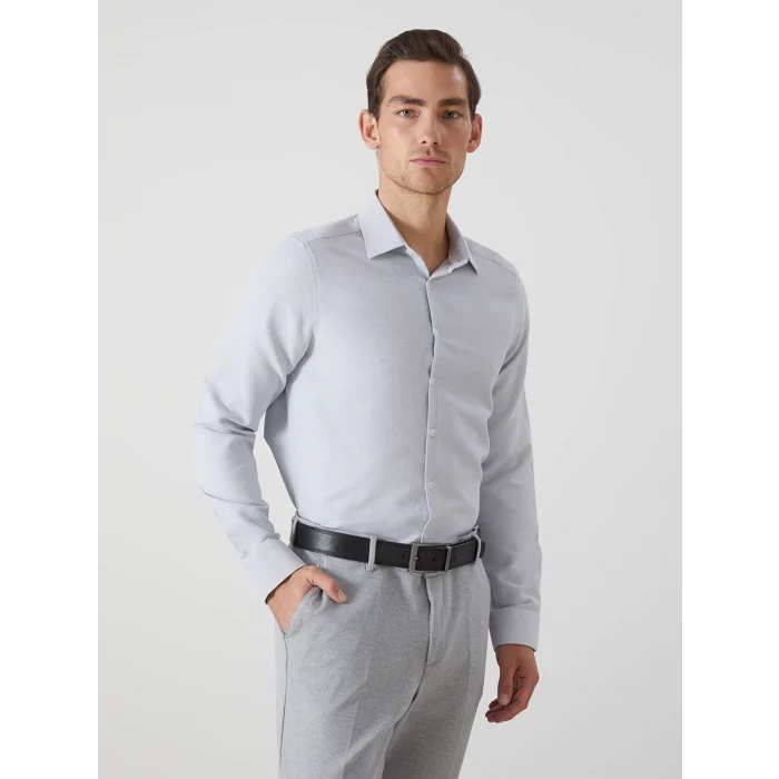 LCWAIKIKI Formal GRİ Slim Fit Uzun Kollu Armürlü Erkek Gömlek