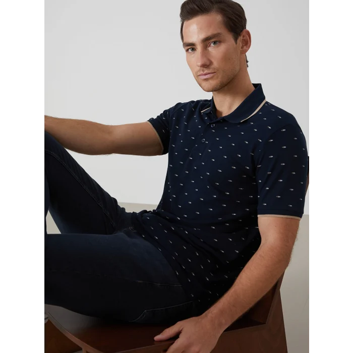 LCWAIKIKI Classic LACİVERT Polo Yaka Kısa Kollu Desenli Pike Erkek Tişört