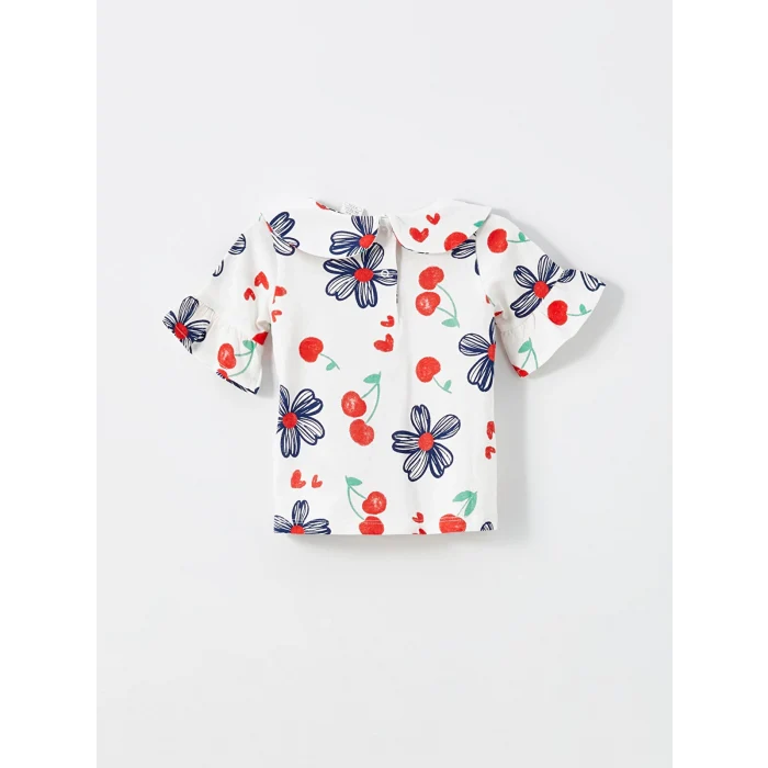 LCW baby EKRU Bisiklet Yaka Çiçekli Kız Bebek Bluz ve Tayt 2li