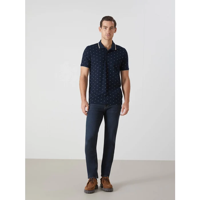 LCWAIKIKI Classic LACİVERT Polo Yaka Kısa Kollu Desenli Pike Erkek Tişört