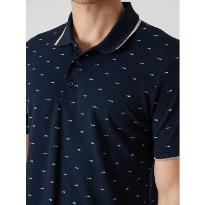 LCWAIKIKI Classic LACİVERT Polo Yaka Kısa Kollu Desenli Pike Erkek Tişört