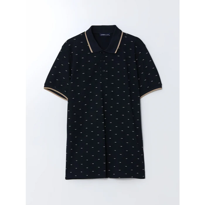 LCWAIKIKI Classic LACİVERT Polo Yaka Kısa Kollu Desenli Pike Erkek Tişört