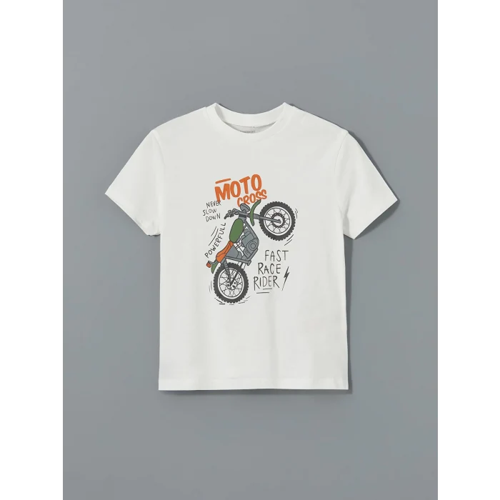 LCW Kids EKRU Bisiklet Yaka Baskılı Erkek Çocuk Tişört ve Şort 2li