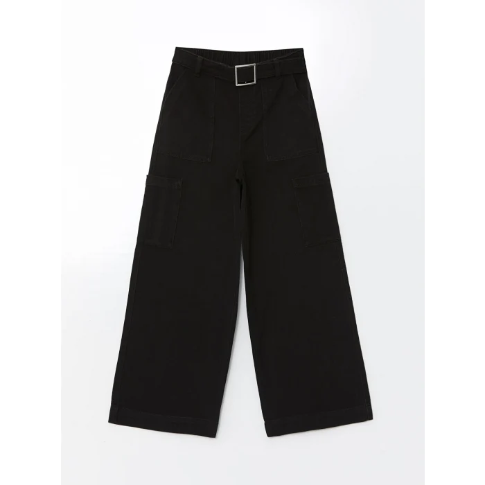 LCW Kids SİYAH Beli Lastikli Kız Çocuk Kargo Pantolon
