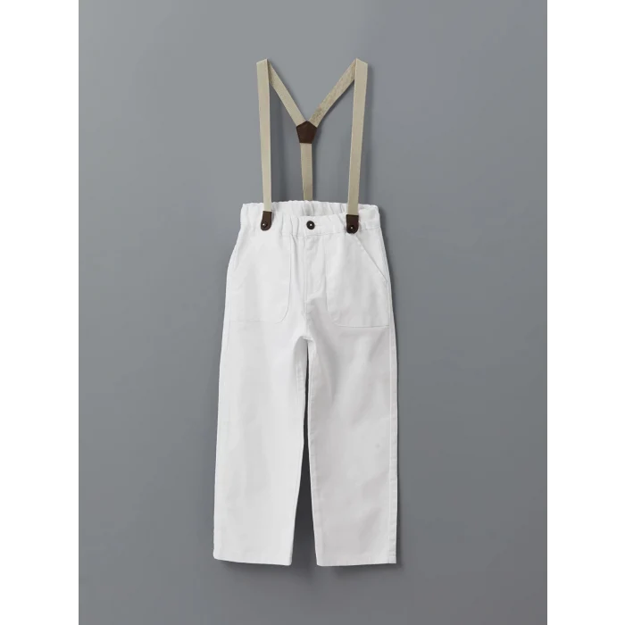 LCW Kids BEYAZ Beli Lastikli Askılı Erkek Çocuk Pantolon