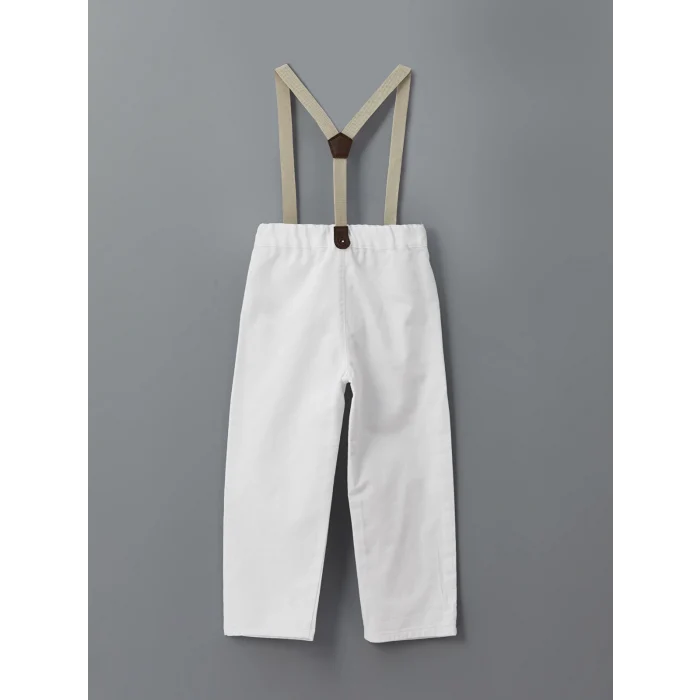 LCW Kids BEYAZ Beli Lastikli Askılı Erkek Çocuk Pantolon