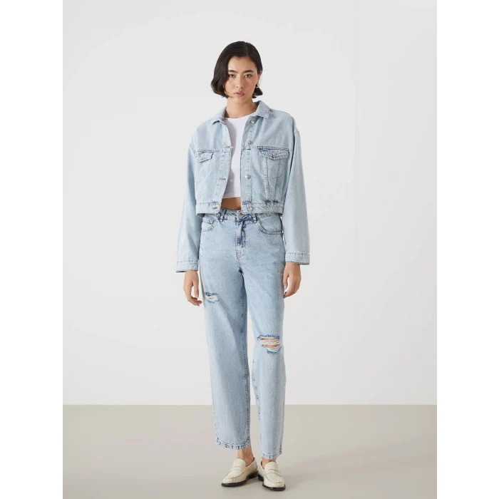 LCW Jeans İNDİGO Boyfriend Yırtık Detaylı Kadın Jean Pantolon